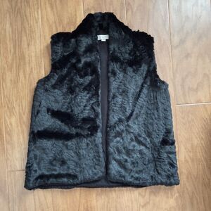 Ann Taylor Loft Vest Size S Geometric Knit Back Faux Fur Black/White